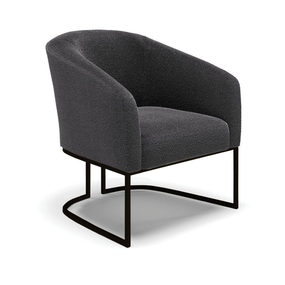 Poltrona Decorativa Base Industrial Preto Stella Bouclê D03 - D'rossi Cor Grafite - 1