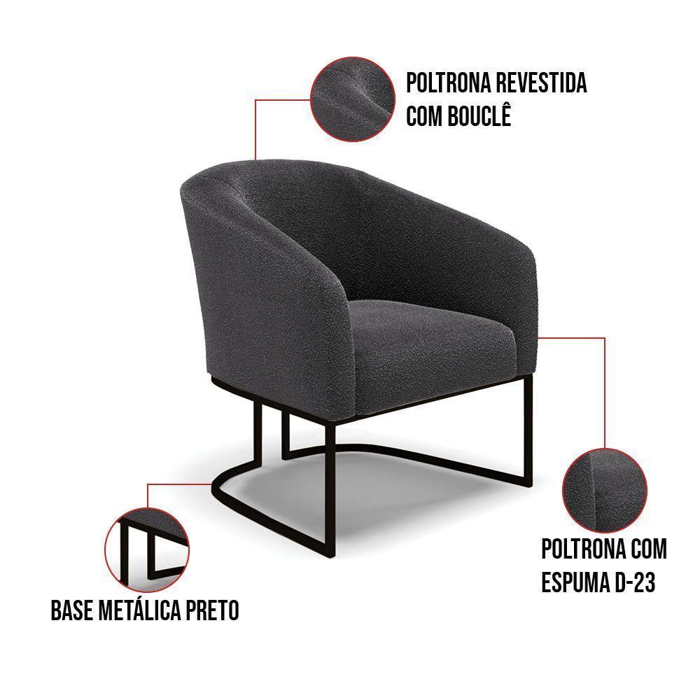 Poltrona Decorativa Base Industrial Preto Stella Bouclê D03 - D'rossi Cor Grafite - 3