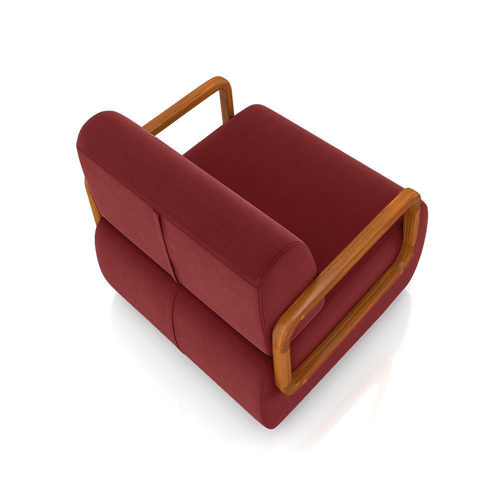 Poltrona Sala De Estar Braço De Madeira Kit 2 Hellen Veludo K01 - D'rossi Cor Vermelho - 2