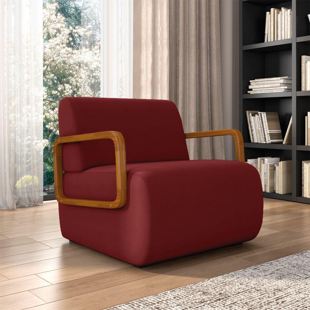 Poltrona Sala De Estar Braço De Madeira Kit 2 Hellen Veludo K01 - D'rossi Cor Vermelho - 6