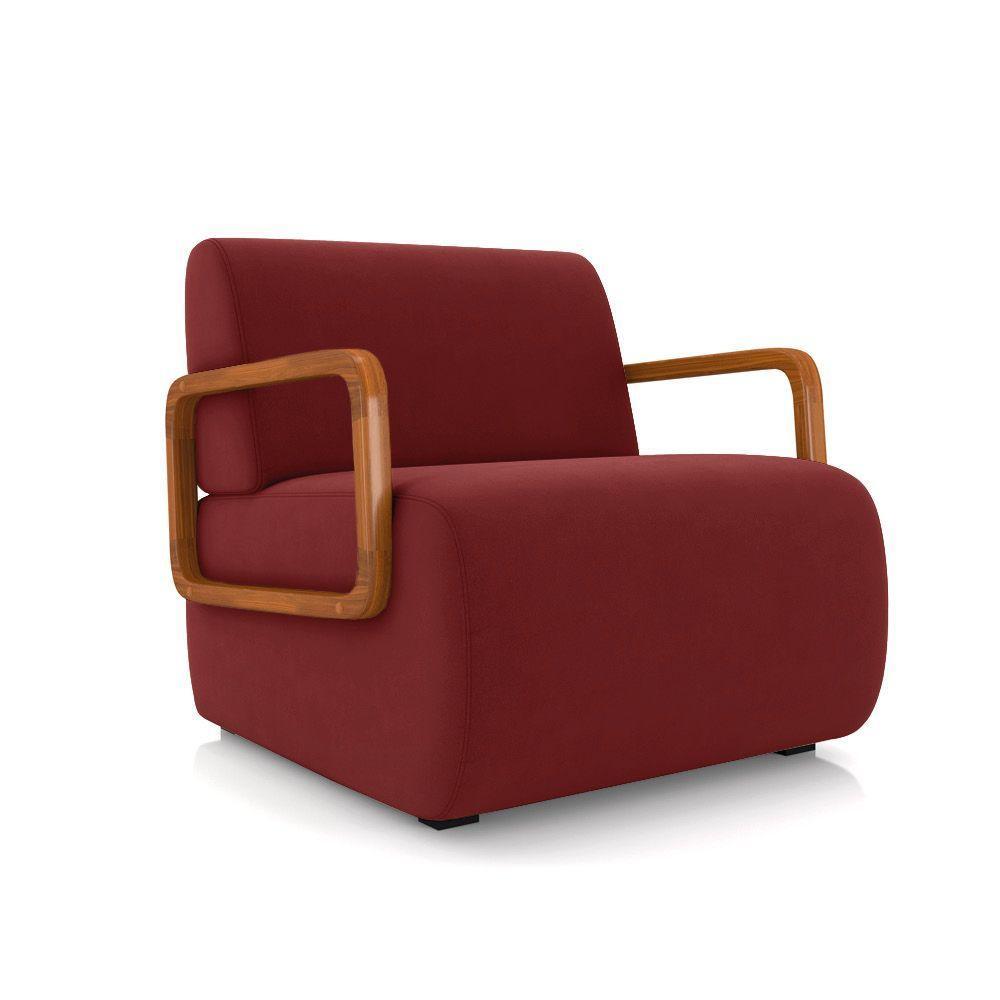 Poltrona Sala De Estar Braço De Madeira Kit 2 Hellen Veludo K01 - D'rossi Cor Vermelho - 7