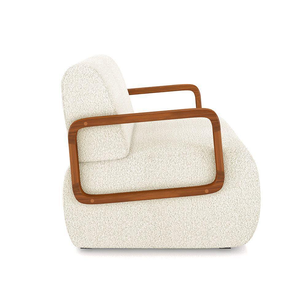 Poltrona Sala De Estar Braço De Madeira Kit 2 Hellen Bouclê Bege K01 - D'rossi - 3