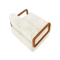 Poltrona Sala De Estar Braço De Madeira Kit 2 Hellen Bouclê Bege K01 - D'rossi - 2