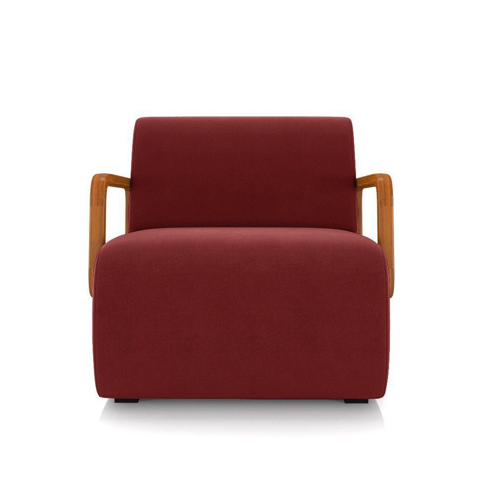 Poltrona Sala De Estar Braço De Madeira Kit 2 Hellen Veludo Vermelho K01 - D'rossi - 5