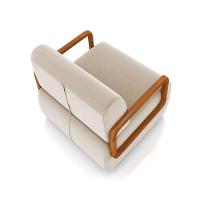 Poltrona Sala De Estar Braço De Madeira Hellen Veludo Bege K01 - D'rossi - 3