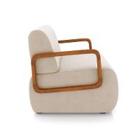Poltrona Sala De Estar Braço De Madeira Hellen Veludo Bege K01 - D'rossi