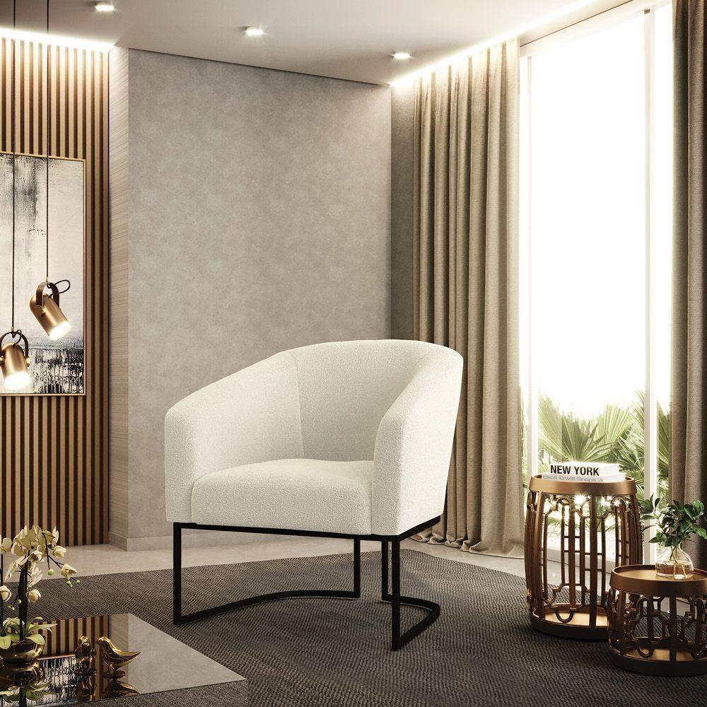 Poltrona Para Sala Industrial Preto Kit 2 Stella Bouclê D03 - D'rossi Cor Mostarda - 5