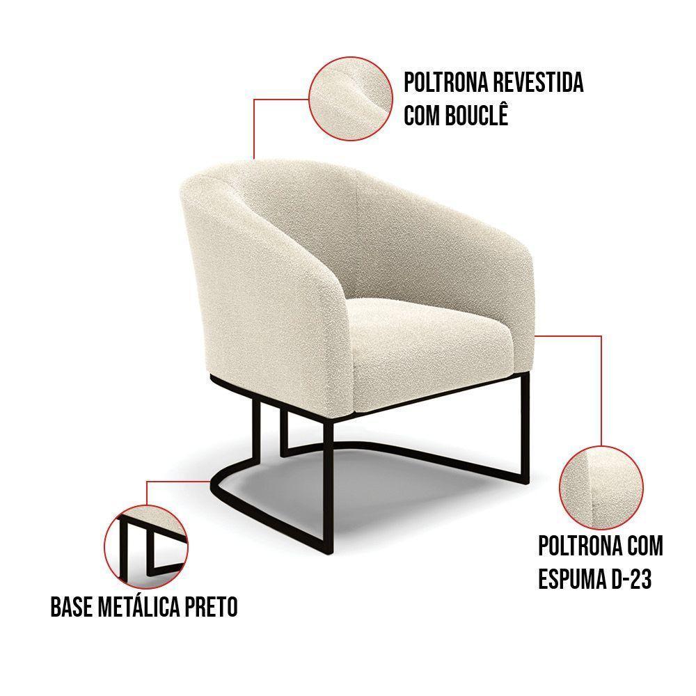 Poltrona Decorativa Base Industrial Preto Stella Bouclê D03 - D'rossi Cor Cinza - 2