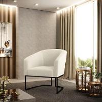 Poltrona Decorativa Base Industrial Preto Stella Bouclê D03 - D'rossi Cor Cinza - 6