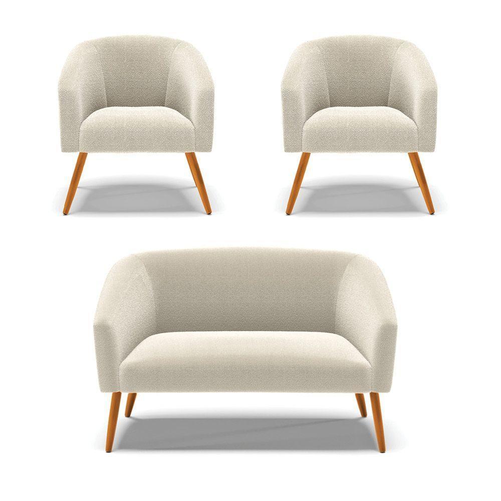 Namoradeira E 2 Poltronas Pé Palito Castanho Stella Bouclê D03 - D'rossi Cor Azul - 8