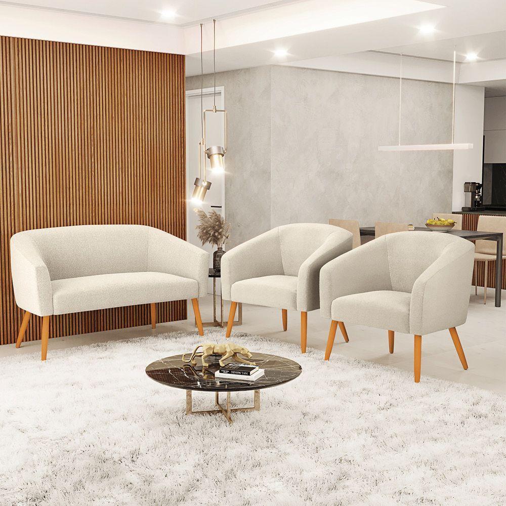 Namoradeira E 2 Poltronas Pé Palito Castanho Stella Bouclê D03 - D'rossi Cor Azul - 9