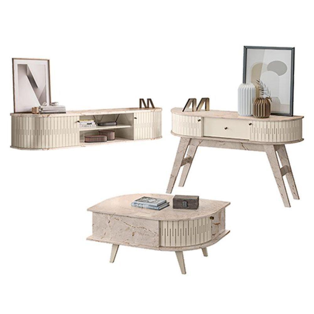 Rack Bancada Suspensa Algarve Com Aparador Estoril E Mesa De Centro Indianápolis Calacata Off White - 1