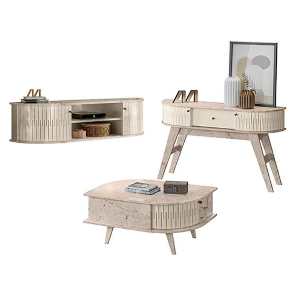 Rack Bancada Suspensa Modena Com Aparador Estoril E Mesa De Centro Indianápolis Calacata Off White - 1