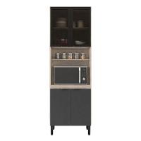 Armário Paneleiro Firenze Com Porta De Vidro Avena Grafito - Demóbile - 4