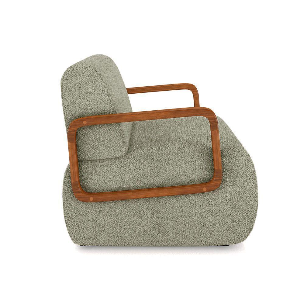 Poltrona Sala De Estar Braço De Madeira Kit 2 Hellen Bouclê K01 - D'rossi Cor Verde - 3