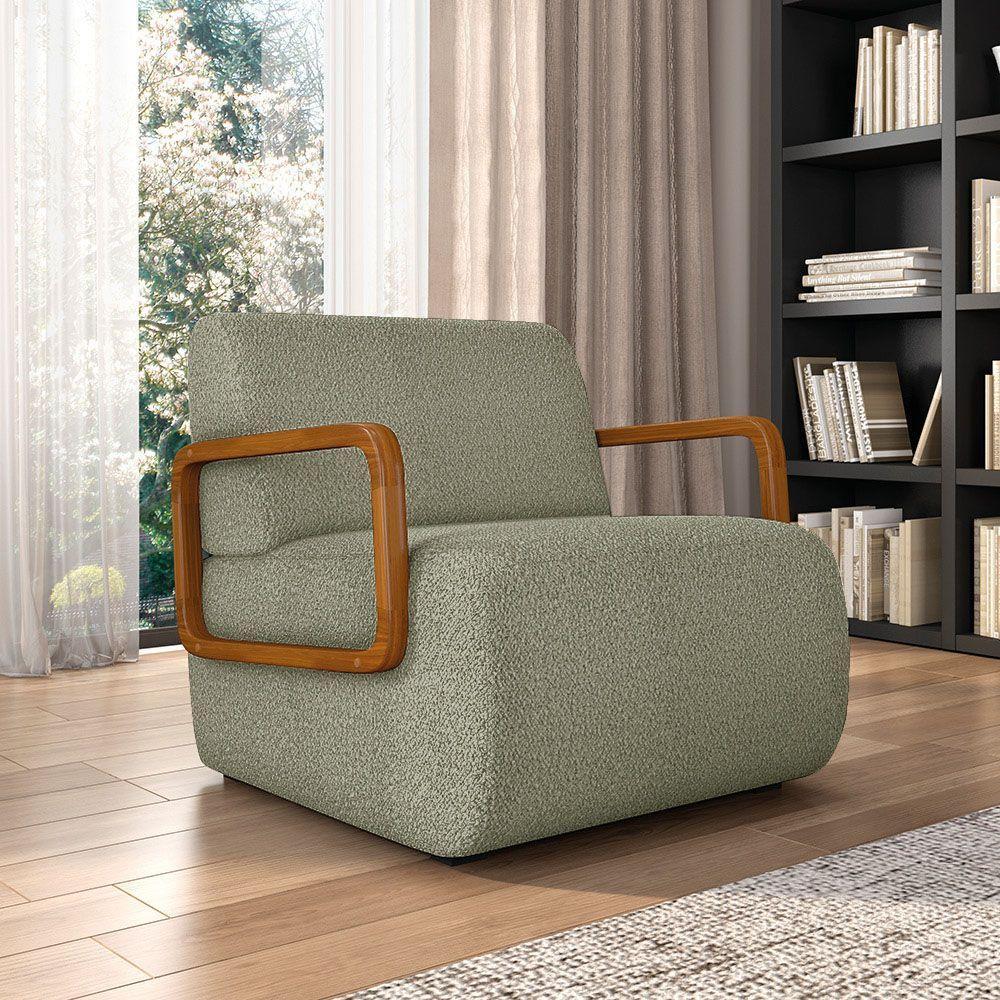 Poltrona Sala De Estar Braço De Madeira Kit 2 Hellen Bouclê K01 - D'rossi Cor Verde - 6