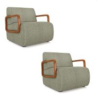 Poltrona Sala De Estar Braço De Madeira Kit 2 Hellen Bouclê K01 - D'rossi Cor Verde - 1