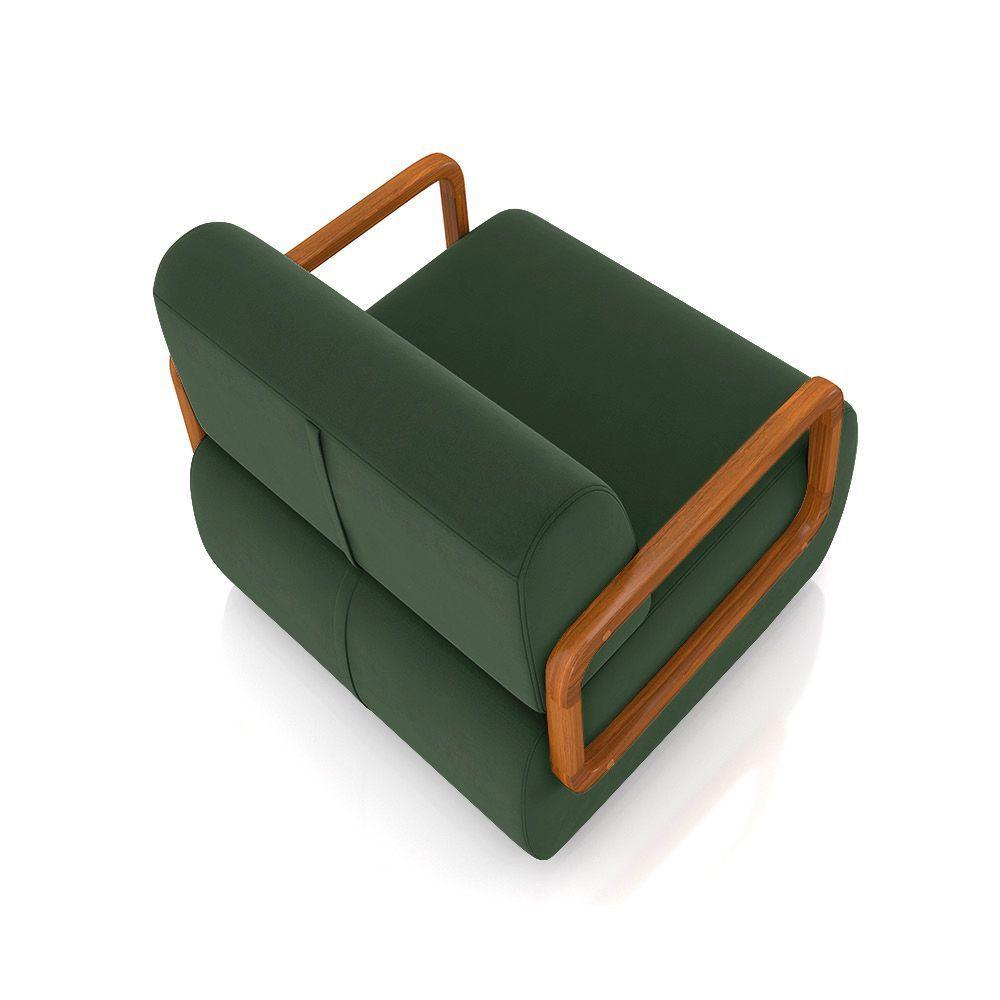 Poltrona Sala De Estar Braço De Madeira Kit 2 Hellen Veludo Verde Musgo K01 - D'rossi - 2