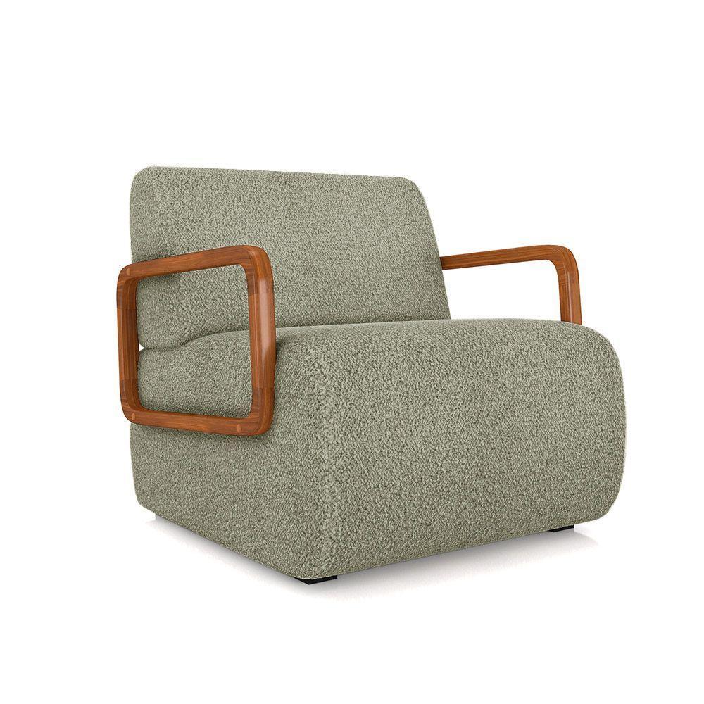 Poltrona Sala De Estar Braço De Madeira Hellen Bouclê K01 - D'rossi Cor Verde - 1