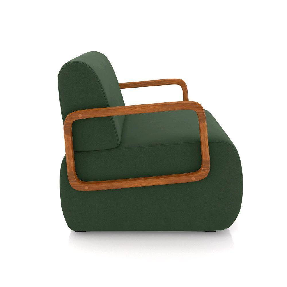Poltrona Sala De Estar Braço De Madeira Kit 2 Hellen Veludo K01 - D'rossi Cor Verde - 3
