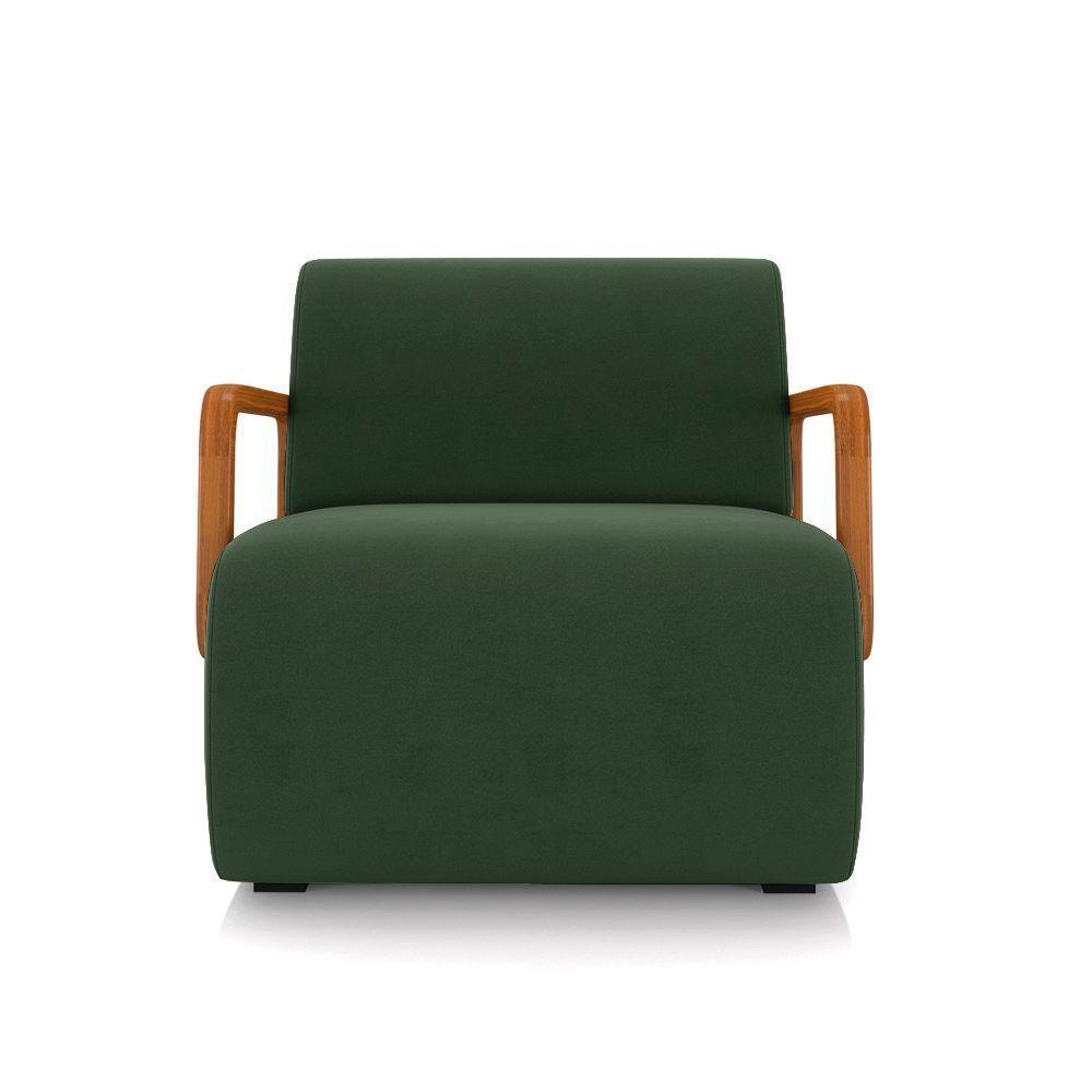Poltrona Sala De Estar Braço De Madeira Kit 2 Hellen Veludo K01 - D'rossi Cor Verde - 5