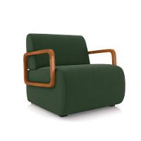 Poltrona Sala De Estar Braço De Madeira Kit 2 Hellen Veludo K01 - D'rossi Cor Verde - 7