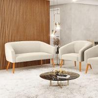 Sofá Namoradeira E Poltrona Pé Palito Castanho Stella Bouclê D03 - D'rossi Cor Verde - 8