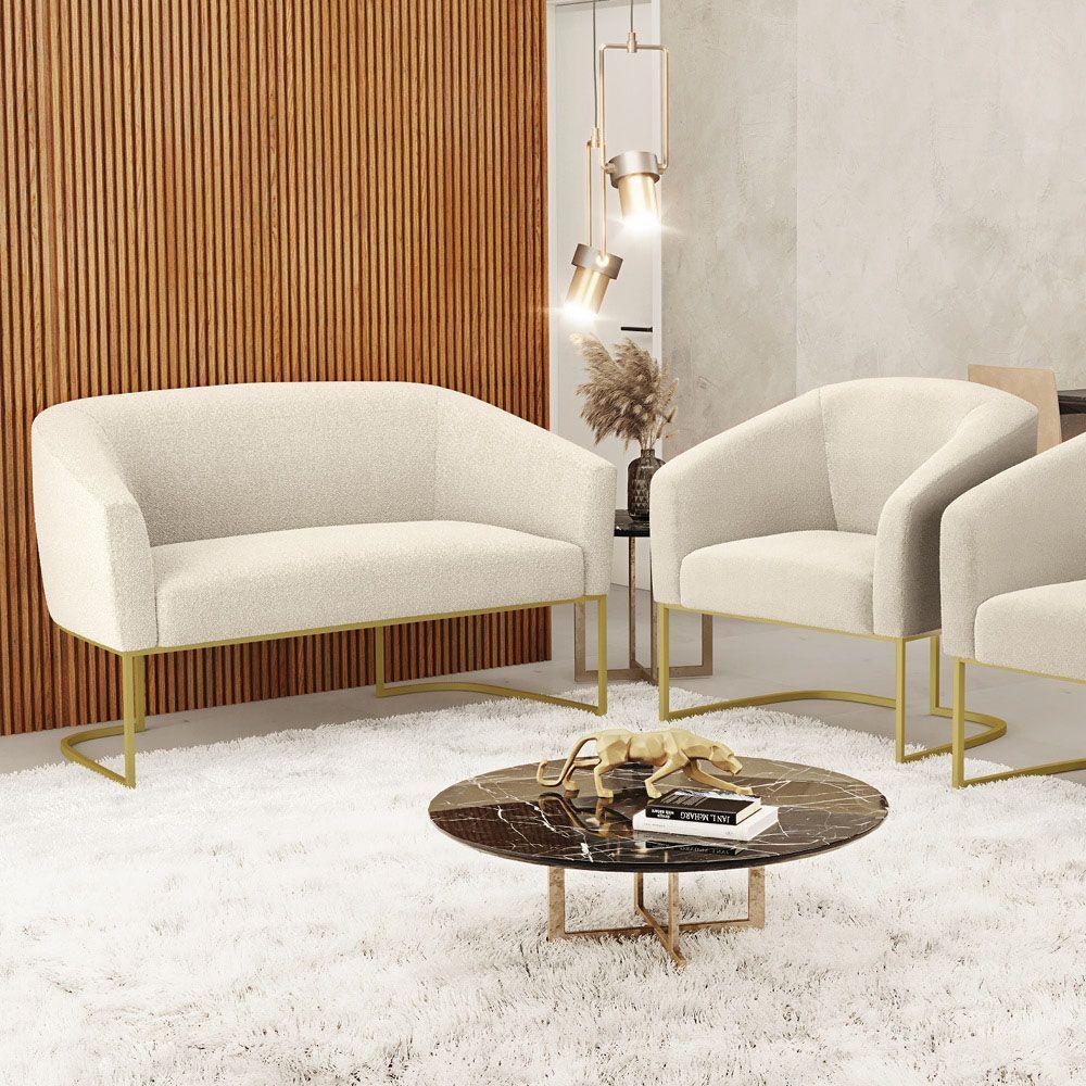 Sofá Namoradeira E Poltrona Industrial Dourado Stella Bouclê D03 - D'rossi Cor Verde - 5