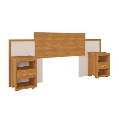 Conjunto Cabeceira Casal E Queen Size Com 02 Mesa De Apoio Cinamomo Off White Flex Astrid Jm Móveis
