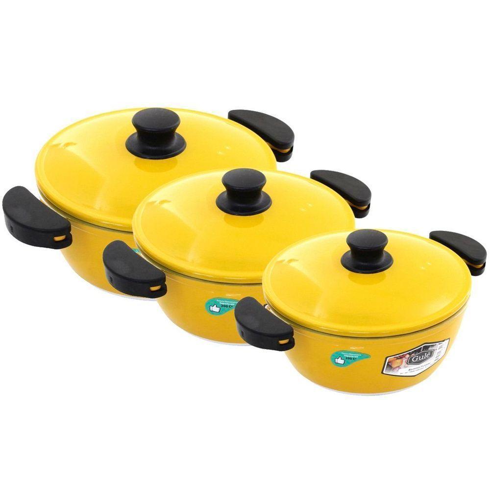 Kit Panelas Gulê Alumínio 900ml 1,45l 1,75l 3 Peças Amarelo - 1