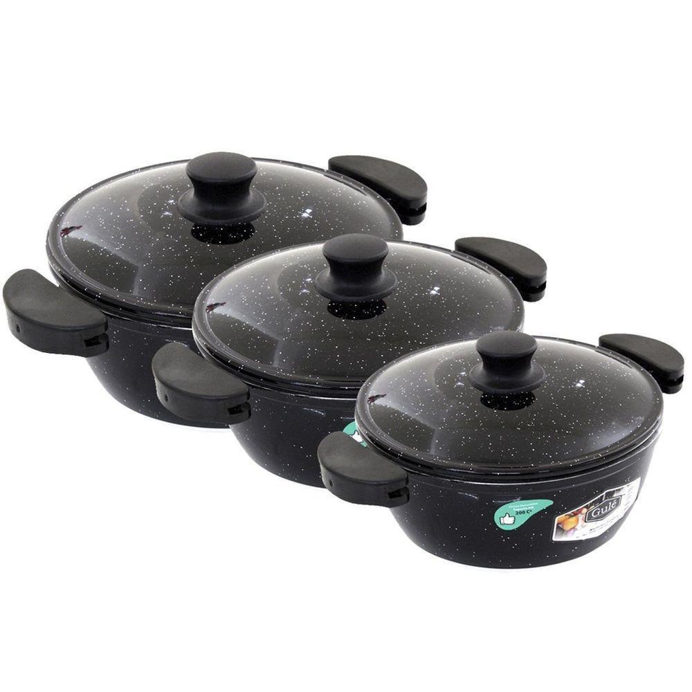 Kit Panelas Gulê Alumínio 900ml 1,45l 1,75l 3 Peças Preto - 1