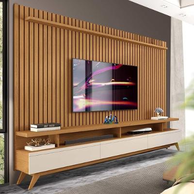 Conjunto Rack Com Painel Ripado Tv Até 75 Polegadas 1.8 Nature Off White Valerius Jm Móveis