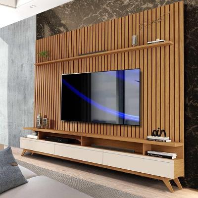Painel Ripado Com Rack Tv Até 75 Polegadas 2.2 Nature Off White Veridian Jm Móveis