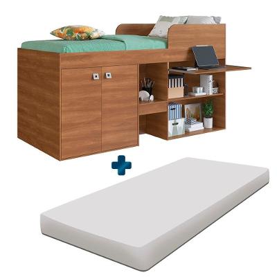 Cama Com Escrivaninha E Colchão Solteiro Nogal Marlet Jm Móveis
