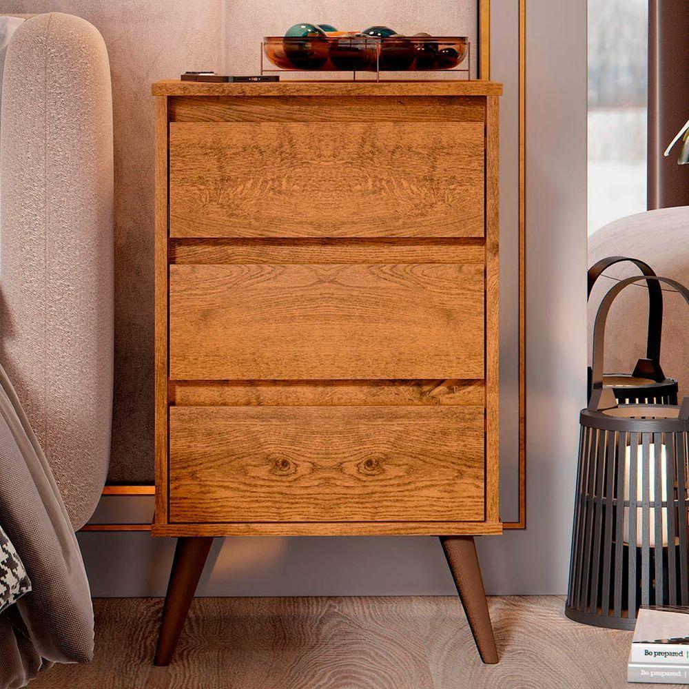 Mesa De Cabeceira Pés Retrô 3 Gavetas 43cm Wood Freijó - Ej Móveis - 1