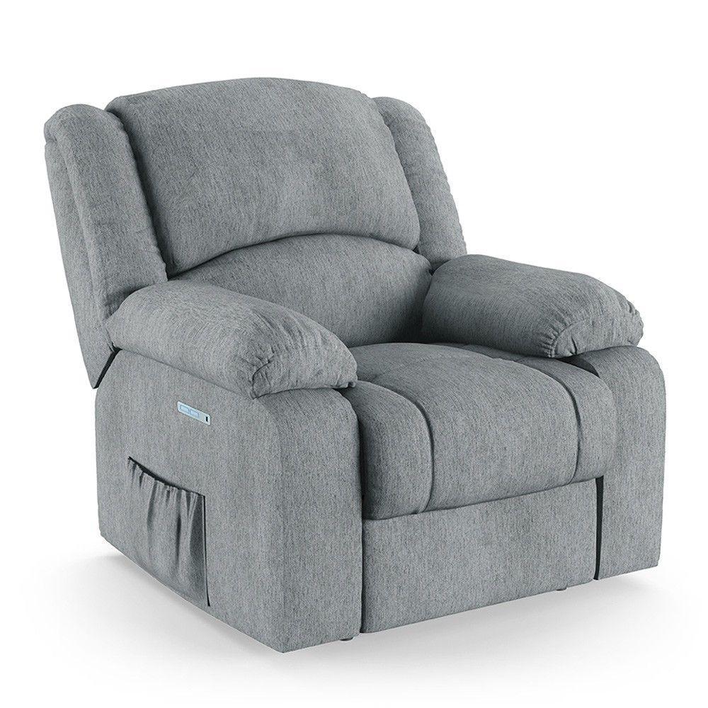 Poltrona Do Papai Reclinável Pietra Elétrica Led Massagem Fh9 Linho Cinza - Mpozenato - 3