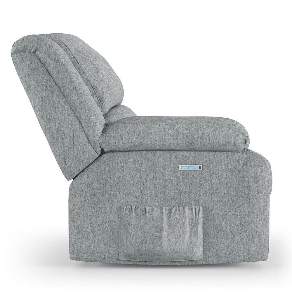 Poltrona Do Papai Reclinável Pietra Elétrica Led Massagem Fh9 Linho Cinza - Mpozenato - 4