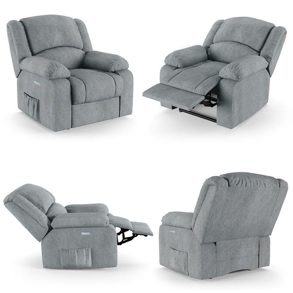 Poltrona Do Papai Reclinável Pietra Elétrica Led Massagem Fh9 Linho Cinza - Mpozenato - 10