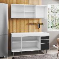 Armário Aéreo Argélia E Balcão Gabinete Para Pia 150cm Sem Tampo Branco-preto Lumil Móveis - 3