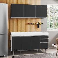 Armário Aéreo Argélia E Balcão Gabinete Para Pia 150cm Sem Tampo Branco-preto Lumil Móveis - 4