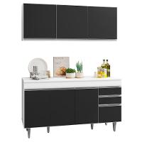 Armário Aéreo Argélia E Balcão Gabinete Para Pia 150cm Com Tampo Branco-preto - Lumil Móveis - 1