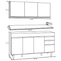 Armário Aéreo Argélia E Balcão Gabinete Para Pia 150cm Com Tampo Branco-preto - Lumil Móveis - 2