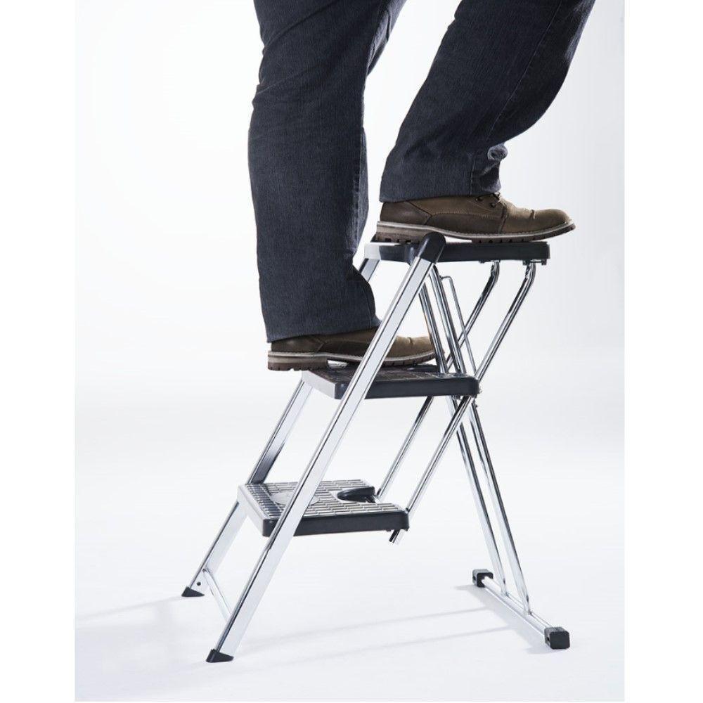 Escada Alcance 3 Degraus Dobrável 120 Kg Cromada Anodilar - 5