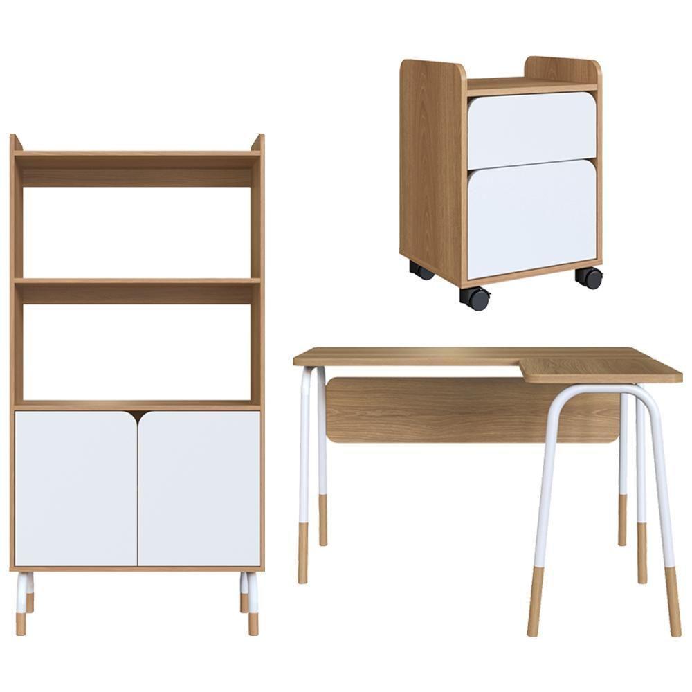 Conjunto Escritório Mesa L Gaveteiro 28002x998x996 Hanover Branco Artesano Hanover Branco - 1