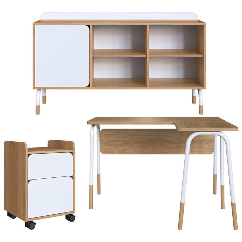 Conjunto Escritório Mesa Balcão Gav 28002x998x995 Hanover Branco Artesano Hanover Branco - 1