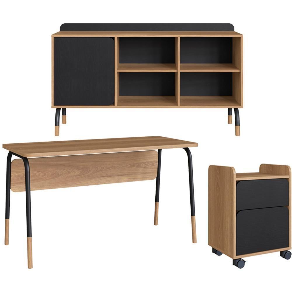 Conjunto Escritorio 3 Peças 988x995x998 Hanover Nero Artesano Hanover Nero - 1