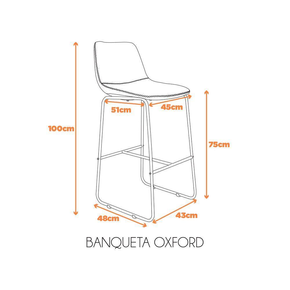 Kit Com 4 Banquetas Oxford Assento Em Couro Ecológico E Base Cromada Fratini Conhaque - 2