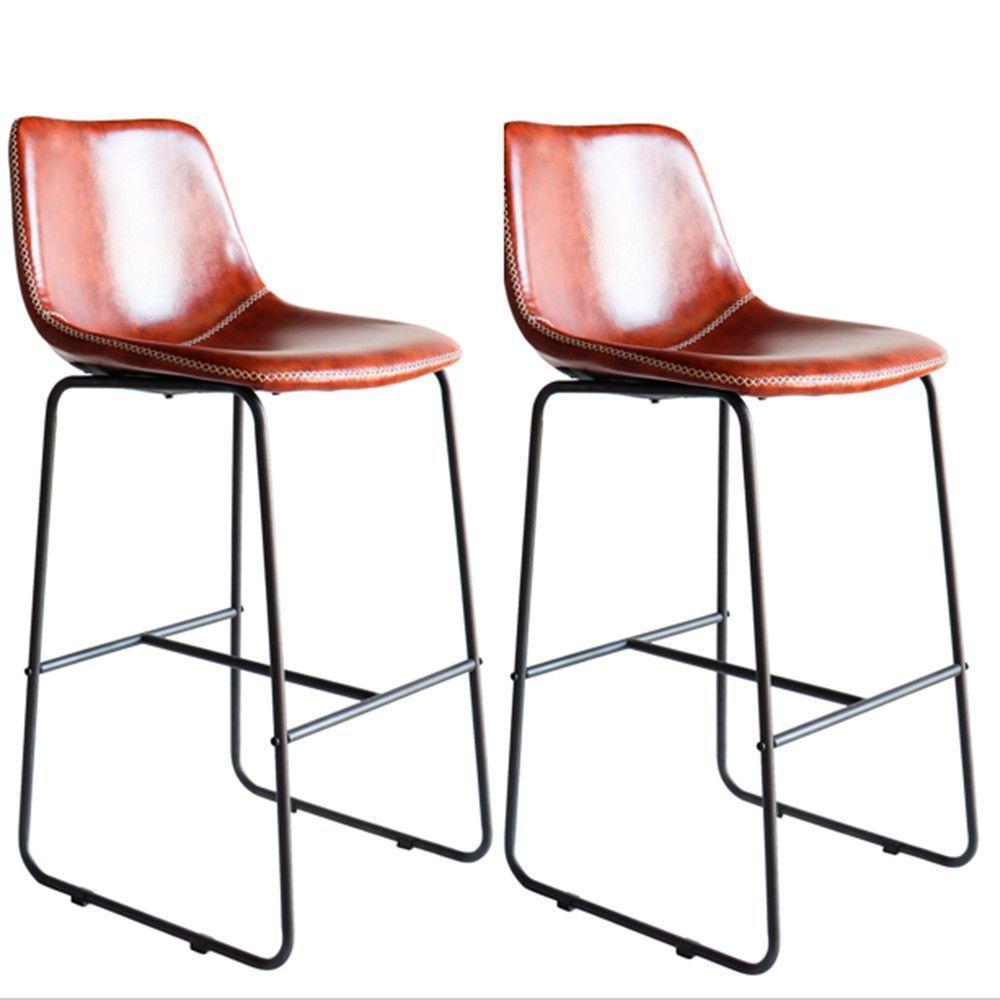 Kit Com 2 Banquetas Oxford Assento Em Couro Ecológico E Base Cromada Fratini Conhaque - 1