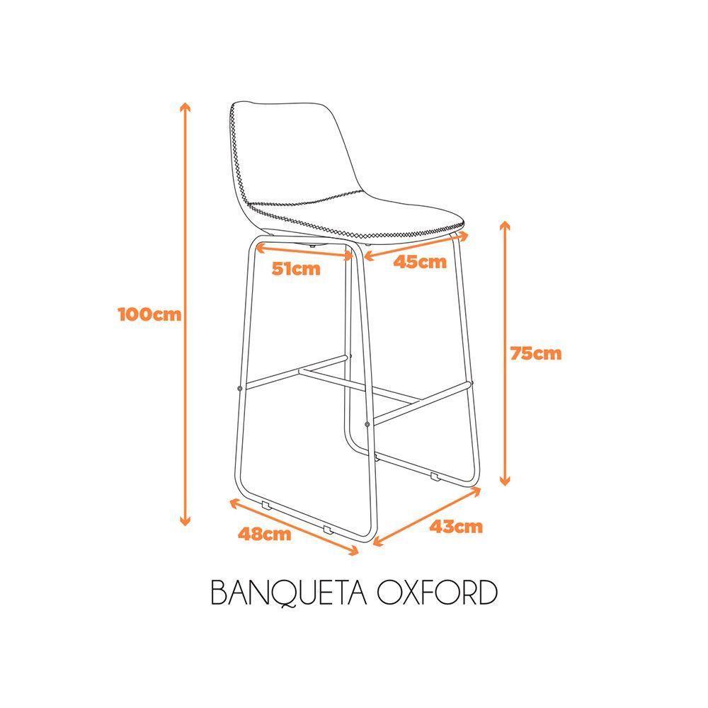 Kit Com 2 Banquetas Oxford Assento Em Couro Ecológico E Base Cromada Fratini Conhaque - 2
