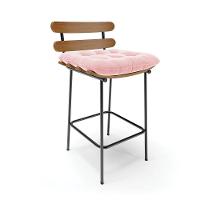 Banqueta Costela Suede Base Metálica Preto Cor Rosa Bebê - 1